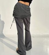 CRINKLE BOW PLEATED TWO-LAYER コットンブーツカットトレーニングスカートパンツレギンス - 2 COLOR