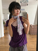 Hiwaku Flower Sleeveless Layered Shirring Short Sleeve Tee