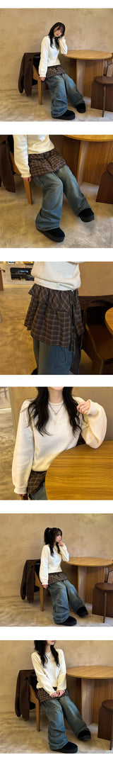 Car banding pintuck vintage washing cargo denim pants
