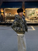 Jean Camo Raccoon Crop Puffer Jacket