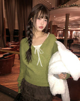 Nuon Wrap Button Wool V-neck Knit