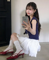 [♡MADE♡] blit ribbon top + cotton if frill sk set