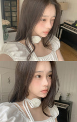 #Hano Layered Rib Short Sleeve T-shirt + Rose Tie Set (3color)