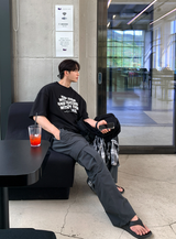 ナンバーキプデニムレタリングベーシックオーバーフィット半袖Tシャツ
