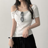 Ring uncut string square short sleeves tee