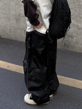 wet coating piping wide pants