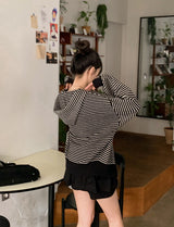 Muse Border Pattern Loose Knit 2WAY Hood Zip-up (2color)