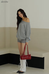 Unbalanced off-shoulder gray loose fit sweatshirt
