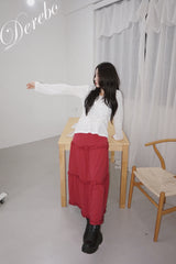 cotton frill bendable long skirt
