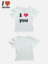 アイラブユー タイトラウンドスパンデックス半袖Tシャツ