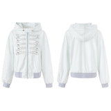 Vintage Floral Napoleon Button Loose Fit Hooded Zip-Up Hoodie