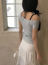 ヘイレイアンバランスオフショルダーレースハーフTシャツ & マフラーセット