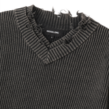 Vintage Damage V-Neck Loose Knit - CHARCOAL