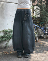 Benil Studded Balloon Fit Washing Denim Long Pants
