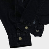 faux leather mix denim shirt_black