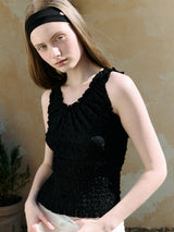 SMOCKING SHIRRING BLOUSE BLACK