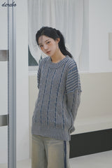 Retro-strip loose fit knitwear