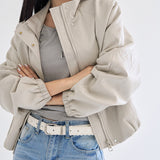 Evean Panel Banding High Neck Leather Jumper -3color