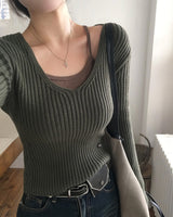 Yami Ribbed Deep V-Neck Knit