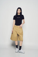 25SS カラー ロゴ ヘムライン クロップ ショートスリーブ Tシャツ ブラック