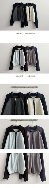 Sera collar color matching nagrang two-way knit zip-up
