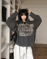 Atonic Lettering Hood Zip-Up Knit