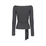 WRAP TIE BOATNECK TOP_Charcoal