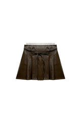 MOLLY LEATHER PLEATS SKIRT PANTS / BROWN
