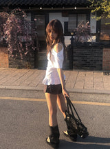 Libby Frill Shirring Off-Shoulder Short Sleeve T-Shirt