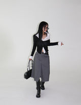 shoulder unbalanced ribbed cardigan