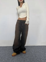 AUTUMN BROWN LONG WIDE DENIM PANTS