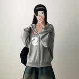 4US Heart American Flag Two-Way Hooded Zip-Up