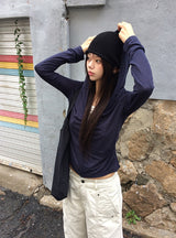Huo Fake Layered Shirring Hood Zip-Up