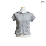 (3color) フーディー ポケット パンチング ショートスリーブ カーディガン