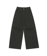 Rivet Parachute Wide Cotton Pants - KHAKI BROWN