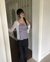 Cushing Flower Pattern Frill Sleeveless Blouse