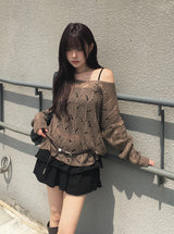 Linder Mesh See-Through Loose-Fit One-Shoulder Knit