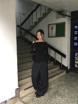 レウアボタンオフショルダー長袖Tシャツ (6c)