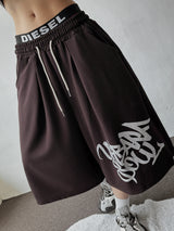 Cursive Letter Tattoo Graphic Balloon Bermuda Shorts 4color