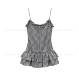 Bay Ruffle Check Cardigan Set