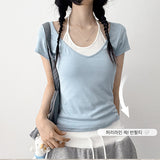ユニークディープVネックホルターショートスリーブTシャツ (3 colors)
