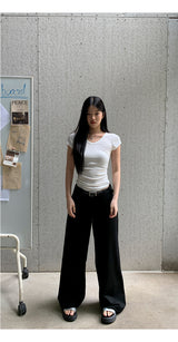 black wide casual straight pants
