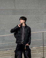 Kale Panel High-Neck Leather Jacket