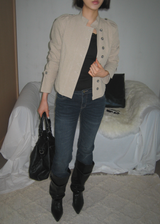 Gashu Napoleon-style buttoned semi-high neck transitional autumn jacket