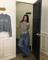 [ORIGINAL] HOLLY TIE SHORT-SLEEVE KNITTED SET