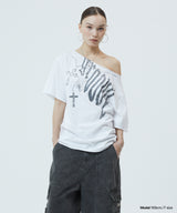 PIGMENT GROOVY ONE SHOULDER TEE_CHARCOAL