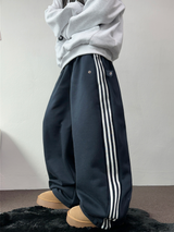 ストライプフリースワンサイドストリングアノラックニットスウェット 💙🩶🧡3COLOR
