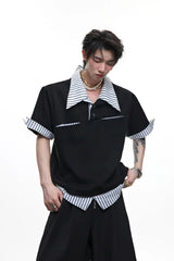 レイヤードストライプポロTシャツ