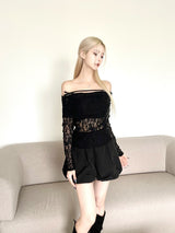 1225. Ribbon lace strap off T (2color)