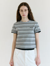 ストライプリンガーTシャツ GY+BK